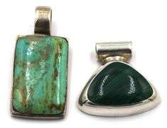 Vintage 925 sterling silver Malachite and turquoise pendants