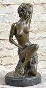 Nude Woman Kneels Bronze Statue