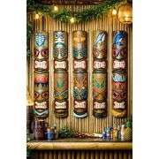 Lot of 5 Hand Carved Polynesian Tiki Masks