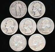 7 Different Silver US Quarters: 1920-1964