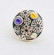 925 Sterling Silver Gear Pattern Beatiful Color Stone Industrail Look Ring