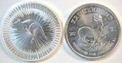 2019 Superb Gem BU pure 1 oz Silver $1 Australia Kangaroo & 2021 S. Africa Krugerrand Silver