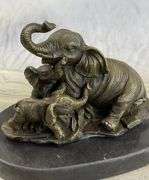 Elephant Mom with Two Cubs Bronze Sculpture
