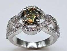 Dazzling 3.15 Ct Green Amber Bronze Fire Moissanite Ring