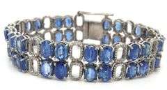 Sparkling 34.12CTW Oval Faceted Kyanite & 5.00CTW Diamond Bracelet in 14K White Gold Over Sterling S