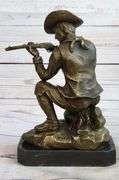 Cowboy With Gun Bullet Rifle Shooting Range Bronze Sculpture