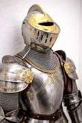 Medieval Knight Closed Helmet Steel and Brass Armor