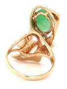 14kt Yellow gold oval Jade and fresh water pearl and diamond accent ring