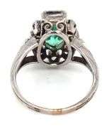 Vintage style 18kt White gold 1.41ct pear shaped emerald and diamond ring