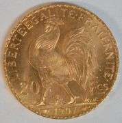 Pristine Superb Gem BU 1907 France 20 Francs Gold 'Rooster'