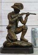 Cowboy With Gun Bullet Rifle Shooting Range Bronze Sculpture