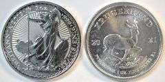 Superb Gem BU 2019 2 Pound British Britannia 1 oz silver & 2021 1 oz silver Krugerrand