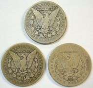 3 Rare key date 'S' Mint Morgan Silver Dollars: 94-S, 03-S, & 04-S