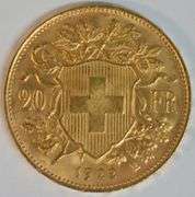 Superb Gem BU 1922 Swiss 20 Francs Gold Piece