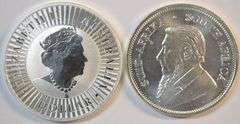 2019 Superb Gem BU pure 1 oz Silver $1 Australia Kangaroo & 2021 S. Africa Krugerrand Silver
