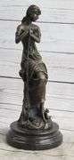 Sexy Maiden Holding Rose Flower in Garden Bronze Sculpture