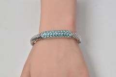 Sterling Silver Blue Topaz Gemstone Hinged Cuff Bracelet