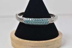 Sterling Silver Blue Topaz Gemstone Hinged Cuff Bracelet