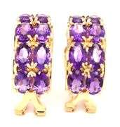 14kt Yellow gold amethyst double row oval earrings