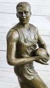 Hot Cast Rugged Rugby Player Bronze Sculpture Marble Base Statue Figure