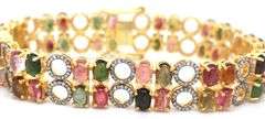 Heart Throbbing 18.00CTW Oval Shaped Faceted Multi-colored tourmaline & 3.00CTW  Diamond Bracelet in