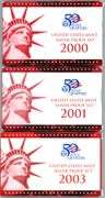 3 Complete 10-pc 2000, 2001, & 2003 SILVER Proof Sets. Original Packaging