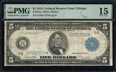 1914 $5 Chicago Federal Reserve Note Fr. 871a White/Mellon PMG Choice Fine 15