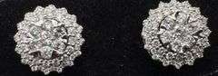 14K White Gold Round Brilliant Cut Diamond Cluster Earrings of 1.20 CT