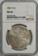 Original solid Gem BU 1881-S Morgan Silver Dollar. NGC MS65