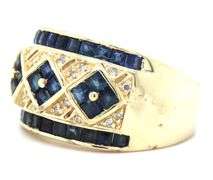 14kt Yellow gold sapphire and diamond Lattice ring