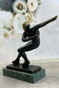 Ice Skater Bronze Sculpture on Marble Base Figurine
