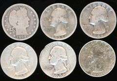 6 Different Silver US Quarters: 1899-1961