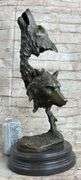 Two Wolves Head Bust Bronze Sculpture