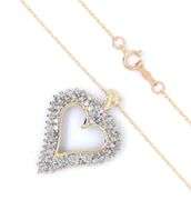 10kt Yellow gold double row open diamond heart pendant on chain