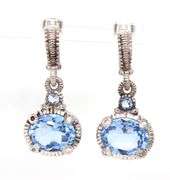 925 Sterling silver Judith Ripka blue CZ dangle earrings