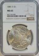 Original solid Gem BU 1881-S Morgan Silver Dollar. NGC MS65
