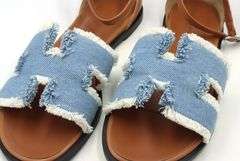 Hermes Santorini sandals in blue denim