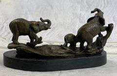 Three Elephants Walking Bronze Statue