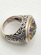 925 Sterling Silver EFFY Balisssima Multi Gemstone And Ornate 18KT Yello Gold Accent Ring