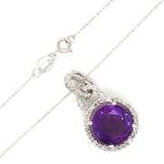 14kt White gold amethyst and 0.50ctw diamond halo pendant on chain