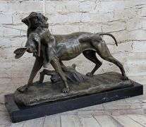 Dog Retriever Rabbit Bronze Statue