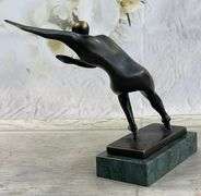 Ice Skater Bronze Sculpture on Marble Base Figurine
