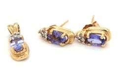 Feminine 14K YG Tanzanite & Diamond Earrings and Pendant