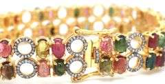 Heart Throbbing 18.00CTW Oval Shaped Faceted Multi-colored tourmaline & 3.00CTW  Diamond Bracelet in
