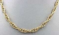 18kt Yellow gold textured finish fancy oval double link chain necklace