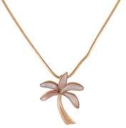 Na Hoku Pink MOP Inlay Palm Tree Pendant Necklace in 14K