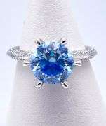 Sparkling White Gold Plate 3 Ct VVs1 Corn Flower Blue Moissanite Ring