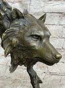 Two Wolves Head Bust Bronze Sculpture