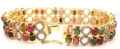 Heart Throbbing 18.00CTW Oval Shaped Faceted Multi-colored tourmaline & 3.00CTW  Diamond Bracelet in
