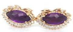 14kt Yellow gold marquise amethyst and CZ earrings